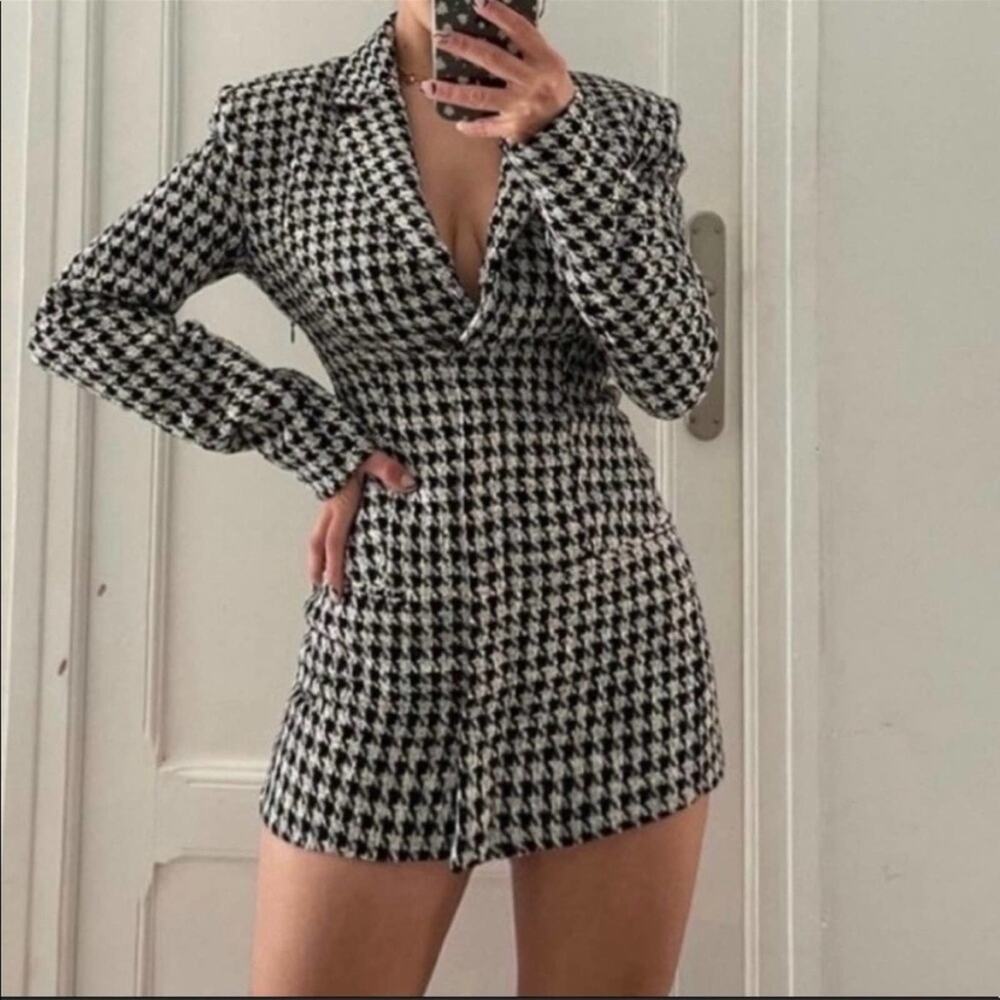 ZARA BLOGGER FAVORITE STRUCTURED BLAZER DRESS BLACK / WHITE - Picture 14 of 14